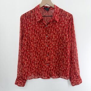 Vintage Y2K The Limited 100% Silk Sheer Button‎ Down Top in Red Flame Size L
